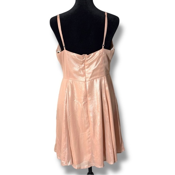 Lulu’s Shiny Peach Spaghetti Strap Pleated Cups Mini Formal Style Sundress - Picture 7 of 16